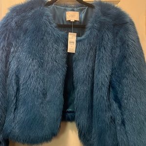 Ann Taylor Loft Blue Faux Fur Jacket